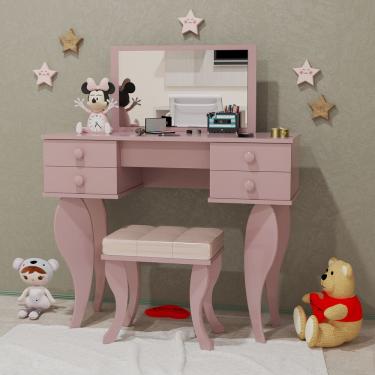 Imagem de Penteadeira Infantil Portátil Com Espelho E Banqueta Estofada