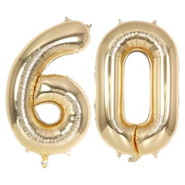 Imagem de Champagne Gold Large Number 60 Balloon, 40 Inch Light Gold Foil Helium Number Balloons, Giant Mylar Number 60 Balloons for 60 Years Old Birthday Party Anniversary Decorations (Champagne Gold 60)