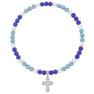 Imagem de Colar de beisebol masculino de 45,7 cm, coleção de gelo, pingente de cruz, colar feminino com strass e contas de argila, acessórios de beisebol, presentes para jogadores de times de beisebol, amantes