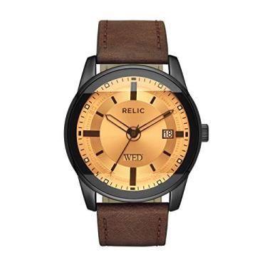 Imagem de Relic by Fossil Relógio esportivo masculino Everet de quartzo e metal, Preto/Marrom, Movimento de quartzo