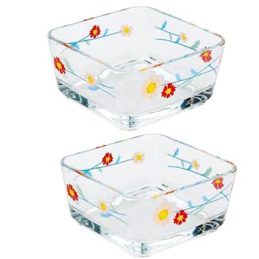 Imagem de Ivymei Pacote com 2 tigelas pequenas de sobremesa floral para doces, mini tigela de vidro quadrada para doces, sorvete, mergulho, pratos laterais, preparação de refeições (vermelho)