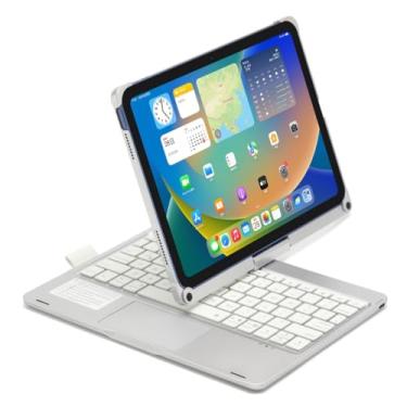Imagem de kaidisen Teclado rotativo 360 para iPad A16 (11ª geração, 11 polegadas, 2025) iPad 10ª geração 2022 10,9 polegadas capa com teclado touchpad 7 cores retroiluminado dobrável teclado 360 rotativo, prata