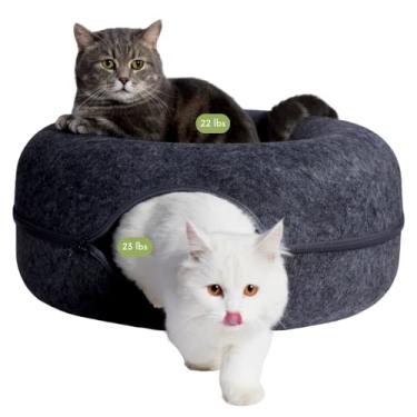 Imagem de CATTASAURUS Peekaboo Caverna de gatos para vários e grandes gatos de até 13 a 20 kg, cama de túnel removível e lavável, caverna confortável para gatos (cinza escuro, grande)