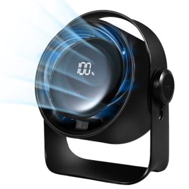Imagem de VAVOFO Ventilador de mesa com bateria operado, visor digital silencioso, ventilador portátil para escritório, quarto, cozinha, casa, ao ar livre, 100 velocidades, inclinação de 360° pequeno ventilador