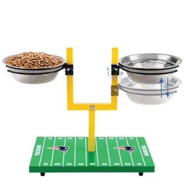 Imagem de Comedouro para cães NFL New England Patriots Football Field Field – Tigelas elevadas ajustáveis para cães com suporte, 2 tigelas de aço inoxidável, pés de borracha antiderrapante, alimentador elevado