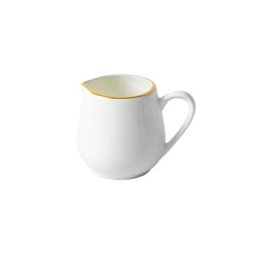 Imagem de Molheira Molheira de cerâmica branca, jarra de leite e café de porcelana com alça e decoração de borda dourada para casa e cozinha Jarra de Molheira(80ml)