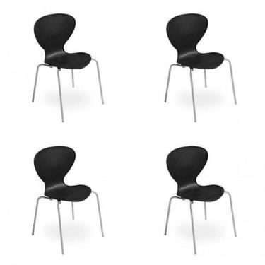 Imagem de Conjunto 4 Cadeiras Empilháveis Flash Prima Design Preto/Prata