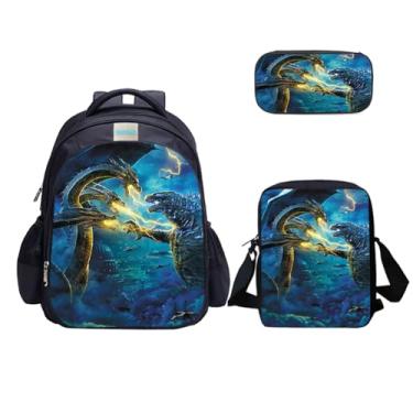 Imagem de MATMO Conjunto de mochila e lancheira de dragão monstro para meninos, mochilas escolares, bolsa de ombro, estojo de lápis (conjunto de mochila de dragão monstro 13)