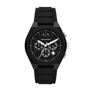 Imagem de Armani Exchange Relógio masculino com cronógrafo A|X; relógio masculino com pulseira de couro, aço inoxidável ou silicone, Silicone preto, Sincronização