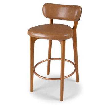 Imagem de Banqueta Alta de Madeira Mensa Estofada - Clement, (C) Nogueira