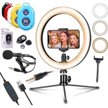 Imagem de Kit Youtuber Ring Light Iluminador Led Flash Anel Luz 26cm + Tripé Mic