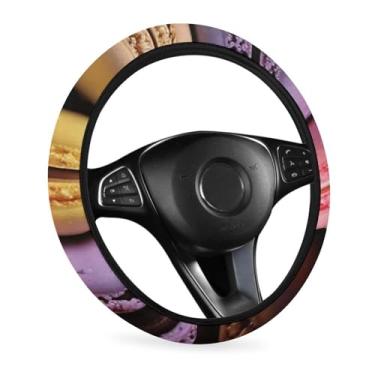 Imagem de Capa de volante de carro antiderrapante para mulheres Macaron sabor biscoito pastelaria elástica elástica cobertura de volante protetor de volante de carro 38 cm