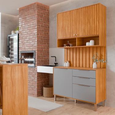 Imagem de Armário Aéreo Com Balcão Painel Divina 120cm 4 Portas E 2 Gavetas Cinamomo/Platina