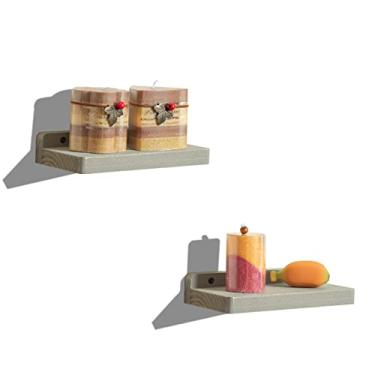 Imagem de Freezing point Pequena prateleira flutuante para parede conjunto de 2 mini prateleiras de parede de madeira natural de 20 cm decoração de plantas colecionáveis montadas na cozinha, banheiro, quarto, canto decorativo, suporte pequeno cinza