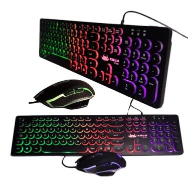 Imagem de Kit Gamer Teclado Menbrana Full Size 107 Teclas Redondas tipo Chocolate e Mouse Ergonomico 6 Botões 4800 Dpi Ultra rapido Led RGB Rainbow