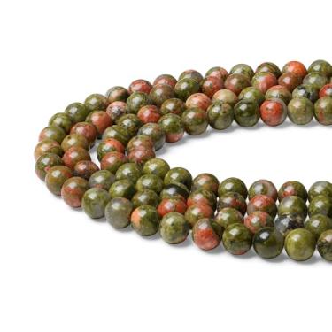 Imagem de NUKAYAI Contas de pedra natural, 100 peças, 8 mm, contas de pedra redonda unakite, soltas, faça você mesmo, contas lisas para fazer pulseiras, colar, brincos