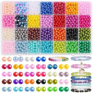 Imagem de 2240 peças de contas de pérolas para fazer joias, 28 cores, miçangas coloridas para fazer pulseiras, contas brilhantes de 6 mm pequenas contas redondas para artesanato, fabricação de joias e para fabricação de pulseiras