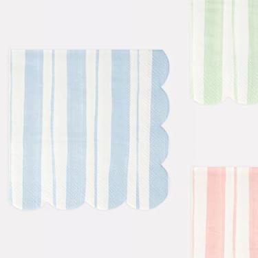 Imagem de Meri Meri Guardanapos listrados (pacote com 16), guardanapos de papel descartáveis, papel grosso e absorvente de 3 camadas, crianças e adultos