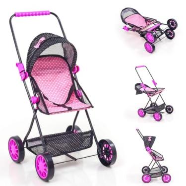 Imagem de Carrinho de Boneca Baby Sag Preto com porta objeto coração toldo preto