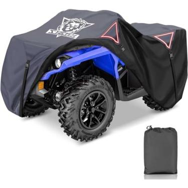 Imagem de XYZCTEM Capa premium para quadriciclos, proteção externa contra água, UV, vento. Quad Cover para Can-am, Suzuki, Kawasaki, Honda, Yamaha, Polaris e muito mais. 4 acessórios para rodas com alças espessas (cinza, 223,5 cm)