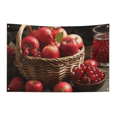 Imagem de Bandeira de decoração de arte fruta vermelha em uma cesta com quatro furos decoração de parede bandeira de parede para dormitório bar bandeiras de festa ao ar livre 60 x 90 cm