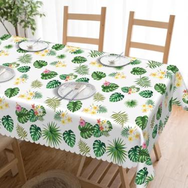Imagem de OERJU Toalhas de mesa havaianas Luau com folhas de palmeira tropicais, cobertura de mesa de tecido retangular Havaí para Aloha, verão, praia, piscina, chá de bebê, aniversário, coquetéis, artigos para