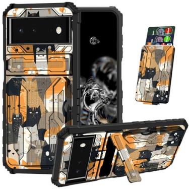 Imagem de ACWDMKH Capa para Pixel 6A com suporte para cartão e suporte para celular Google Pixel 6A capa protetora híbrida resistente à prova de choque para Pixel 6A, família de gatos