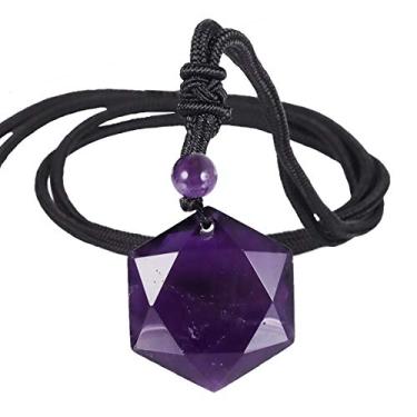 Imagem de SUNYIK Colar com pingente de cristal da estrela de Davi para mulheres e homens, colar de pedra hexagrama unissex, cordão ajustável de 45 a 71 cm, Nº 2 - Pedra de cristal ametista, Nº 3, pedra de