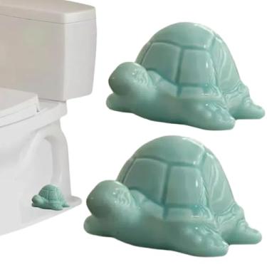 Imagem de Pacote com 2 capas de parafuso de vaso sanitário de tartaruga marinha de cerâmica, tampas decorativas - decoração de banheiro costeira (tartaruga azul claro)