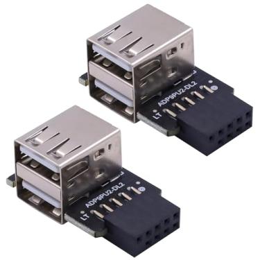 Imagem de Poyiccot Conector de placa mãe fêmea USB 2.0 9 pinos para porta dupla USB 2.0 tipo A, adaptador de extensão interna USB de ângulo esquerdo de 90 graus para placa de rede sem fio Bluetooth, pacote com
