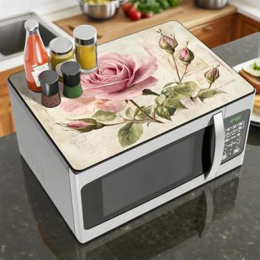 Imagem de Capa de microondas de flor rosa, resistente ao calor, antiderrapante, 45,7 x 35,5 cm, sem lavagem, apagável, impermeável, para lavadora, micro-ondas, geladeira