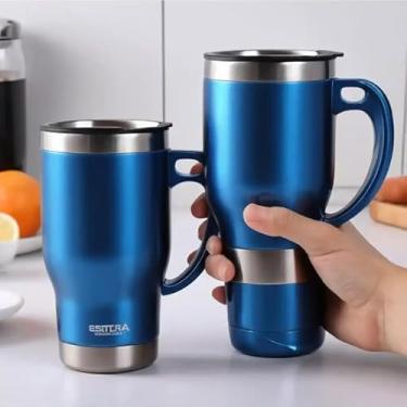 Imagem de Caneca Térmica Parede Dupla em Aço Inox Azul 1000ml com Tampa Rosqueável - Estilo Esportivo