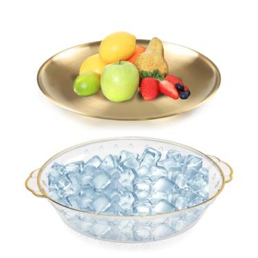 Imagem de Bandeja de servir gelada de 30 cm com compartimento, prato de buffet de comida fria, prato de servir de coquetel de camarão, resfriador de molho para festas, frutos do mar, salada, legumes e aperitivo