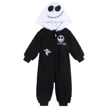 Imagem de Disney Nightmare Before Christmas Jack Skellington Macacão para bebês recém-nascidos aconchegante sherpa zíper cosplay macacão preto 3-6 meses