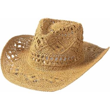 Imagem de Chapéus De Cowboy Su De Palha Para Wome, Chapéus De Cowgirl Wester Com Aba Modelável, Brown, One Size