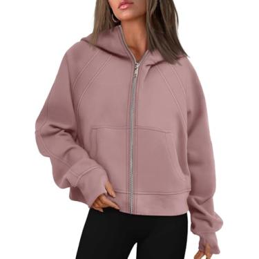 Imagem de Moletons Cortados Com Zíper Feminino Moletom Com Zíper Completo Pulôver Roupas De Inverno Com Bolso, Darkpink, XL