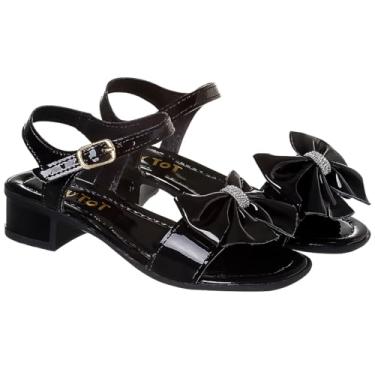 Imagem de Sandália Feminina Branca com Laço, Salto Baixo, Tira no Tornozelo, Detalhe em Strass (Preta, BR, Criança de 9 a 12 anos, Numérico, 32)