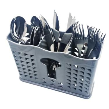 Imagem de Organizador de Pia Escorredor Secador Porta Talher Plástico Vazado Com 3 Divisórias(Cinza,2 Peças)