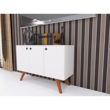 Imagem de Aparador Moderno com 3 Portas, Pés em Madeira, Design Escandinavo, Móvel para Sala, Branco e Preto (Preto)