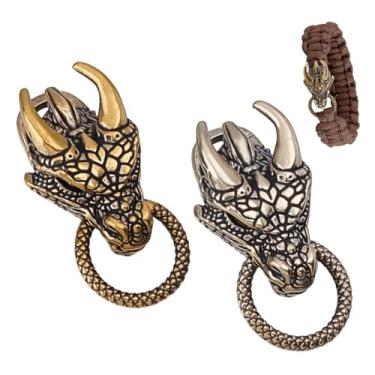 Imagem de NBEADS 2 peças, 2 cores, contas de paracord de latão, contas espaçadoras de dragão para joias, acessórios de corda de paraquedas EDC Survival Gear, 4 x 2 x 1,5 cm