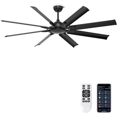 Imagem de Ohniyou Ventilador de teto de 182 cm sem luz - controle remoto e aplicativo, ventilador de teto industrial grande com 8 lâminas de alumínio, motor CC silencioso para sala de estar, coberto ao ar livre