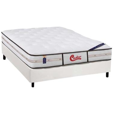 Imagem de Cama Box King: Colchão Molas Pocket Ensacadas Castor Gold Star Vitagel Class + Base CRC Courano White (193x203)