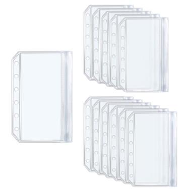 Imagem de Envelopes para fichário A7 com 6 furos transparentes de PVC com 6 furos e selagem plana com zíper para fichário de 6 anéis (A7)
