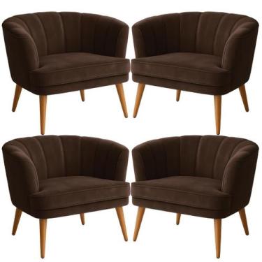Imagem de Conjunto 4 Poltronas para Recepção Comercial Ergonômica Tecido Veludo 
