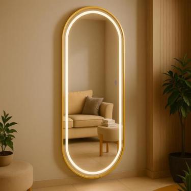 Imagem de Espelho Oval Corpo Inteiro 170X70 com LED 3 Intensidades Jateado Lopaz
