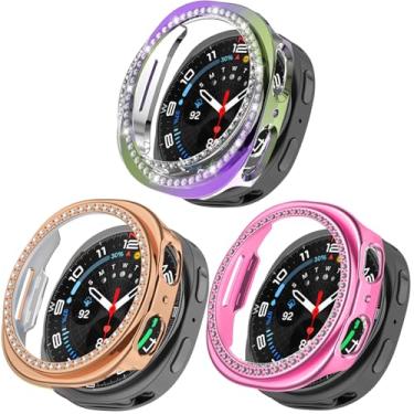 Imagem de MOOISVS 3 pacotes para Samsung Galaxy Watch 8 44 mm, capa protetora com moldura brilhante compatível com Galaxy Watch 8 de 44 mm (3 pacotes, ouro rosa/rosa/colorido)