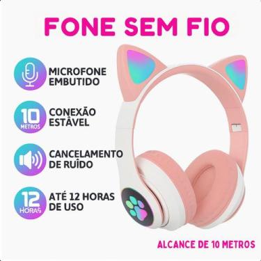 Imagem de Fone LED Rosa Bluetooth Infantil Luz Colorida Ajustável - FAZA