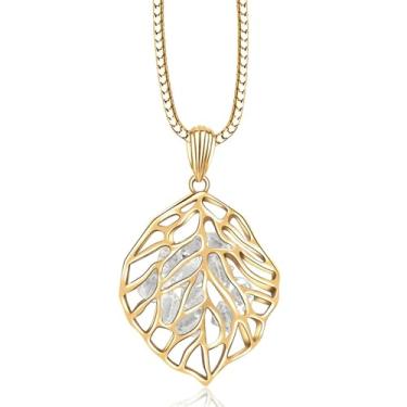 Imagem de Zurlcdye Colar com pingente de folha para mulheres, joia longa, acessório inspirado na natureza, presente elegante para aniversários, ocasiões especiais, Large, Zinco, Sem Pedra Preciosa