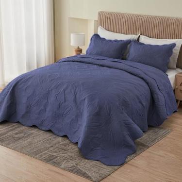 Imagem de Kingnex Conjunto de colcha king size, macia, leve, acolchoada, 3 peças, 1 colcha e 2 fronhas, azul