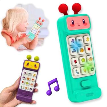 Imagem de Celular Telefone Infantil De Brinquedo Interativo Música Sons Educativos Luzes Mordedor Sensorial Fase de Dentição Presente Bebê 1 Ano 12 Meses Natal Aniversário Dia Das Crianças (Robô Verde)